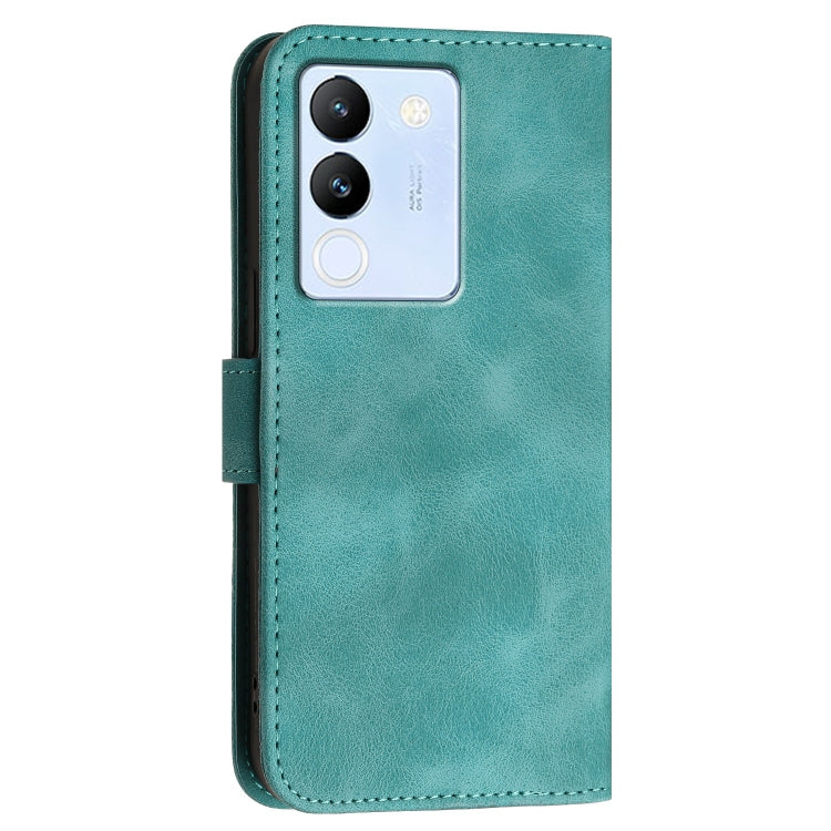 For vivo Y200 5G Global Grid Butterfly Embossed Pattern Leather Phone Case with Lanyard