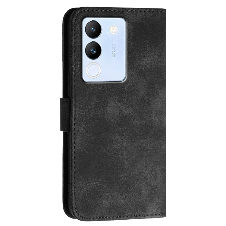 For vivo V30 Lite 5G Global Grid Butterfly Embossed Pattern Leather Phone Case with Lanyard