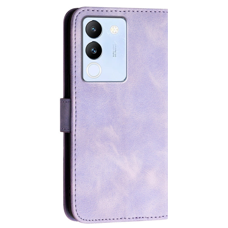 For vivo V30 Lite 5G Global Grid Butterfly Embossed Pattern Leather Phone Case with Lanyard