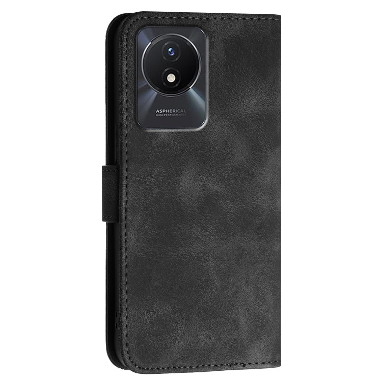 For vivo Y02A 4G / Y02 4G Grid Butterfly Embossed Pattern Leather Phone Case with Lanyard