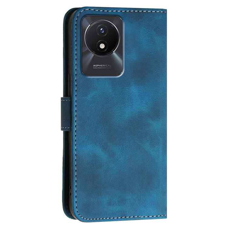 For vivo Y11 2023 / Y02t Grid Butterfly Embossed Pattern Leather Phone Case with Lanyard