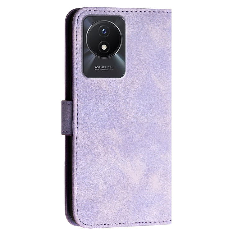 For vivo Y11 2023 / Y02t Grid Butterfly Embossed Pattern Leather Phone Case with Lanyard