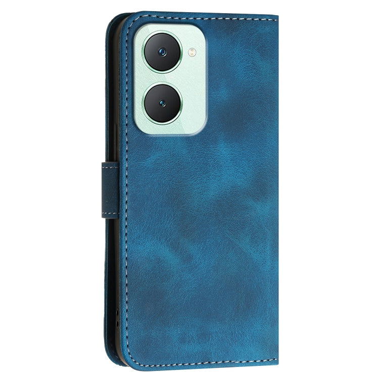For vivo Y03 4G Global Grid Butterfly Embossed Pattern Leather Phone Case with Lanyard