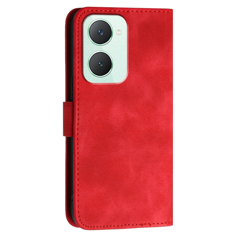 For vivo Y03 4G Global Grid Butterfly Embossed Pattern Leather Phone Case with Lanyard