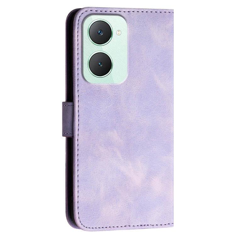 For vivo Y03 4G Global Grid Butterfly Embossed Pattern Leather Phone Case with Lanyard