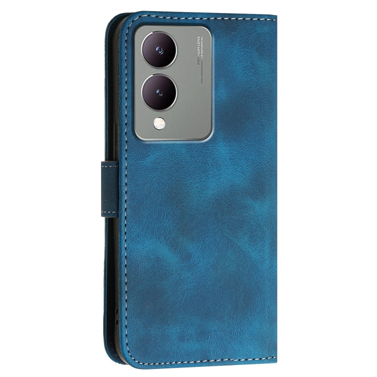 For vivo Y28 5G India Grid Butterfly Embossed Pattern Leather Phone Case with Lanyard