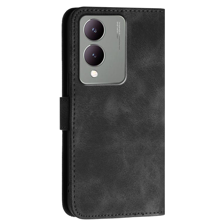 For vivo Y28 5G India Grid Butterfly Embossed Pattern Leather Phone Case with Lanyard