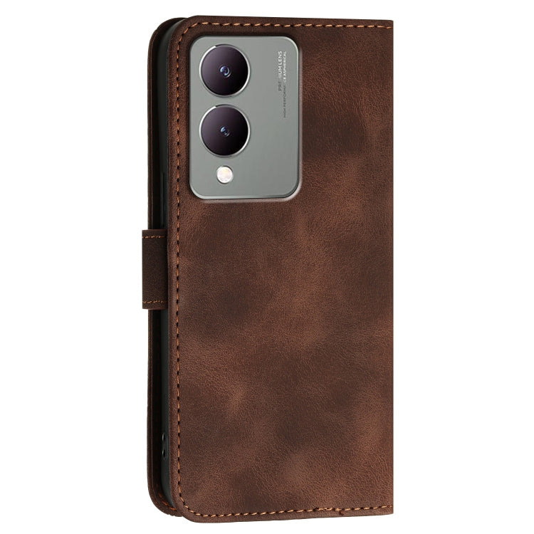 For vivo Y28 5G India Grid Butterfly Embossed Pattern Leather Phone Case with Lanyard