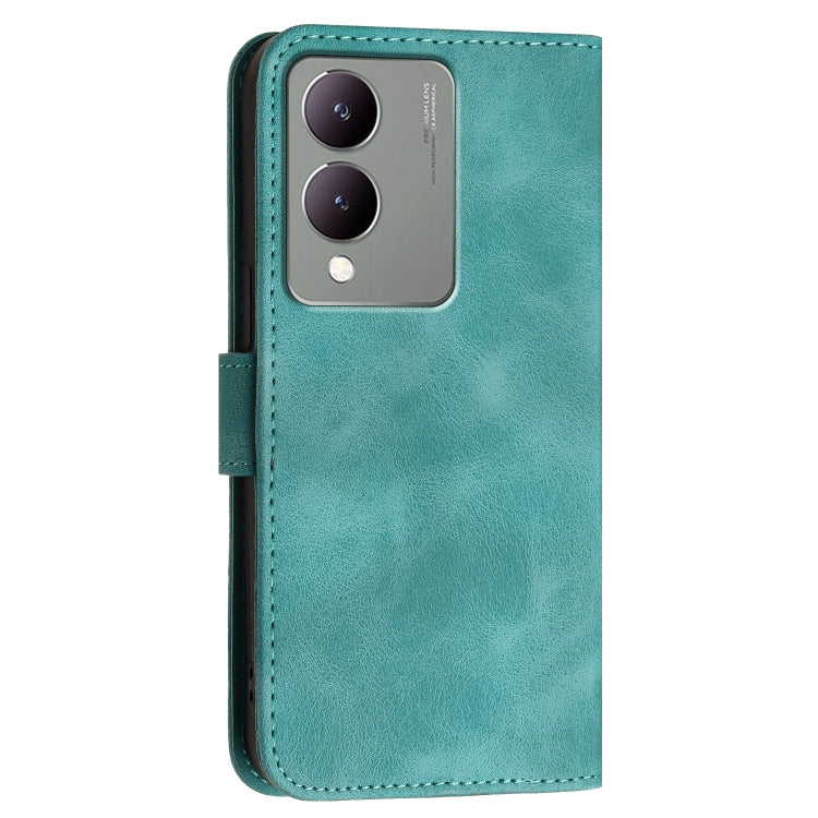 For vivo Y28 5G India Grid Butterfly Embossed Pattern Leather Phone Case with Lanyard