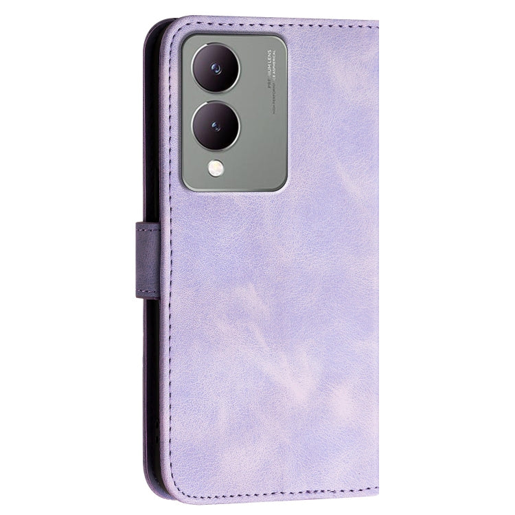 For vivo Y28 5G India Grid Butterfly Embossed Pattern Leather Phone Case with Lanyard