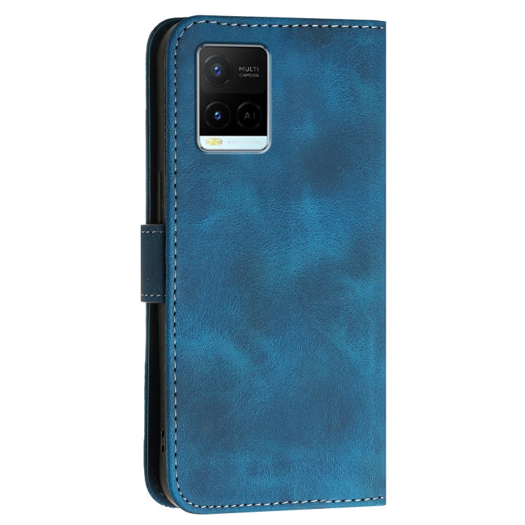 For vivo Y33s 4G Global Grid Butterfly Embossed Pattern Leather Phone Case with Lanyard