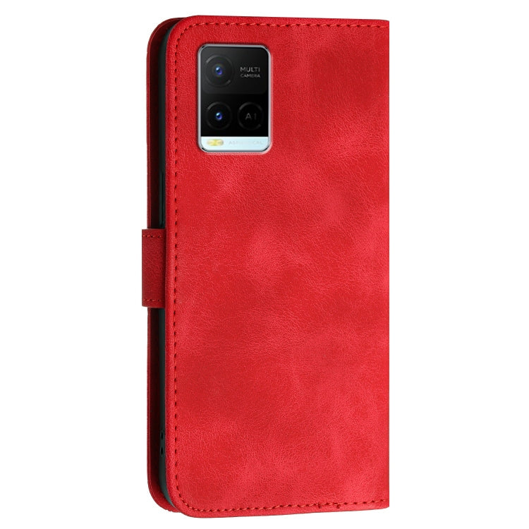 For vivo Y33s 4G Global Grid Butterfly Embossed Pattern Leather Phone Case with Lanyard