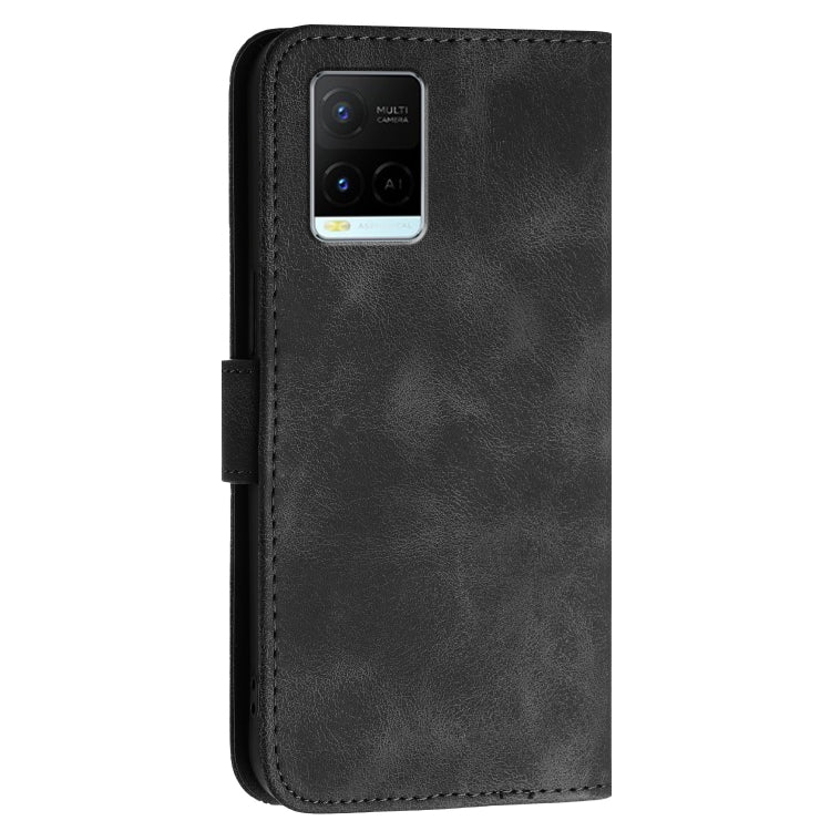 For vivo Y33s 4G Global Grid Butterfly Embossed Pattern Leather Phone Case with Lanyard
