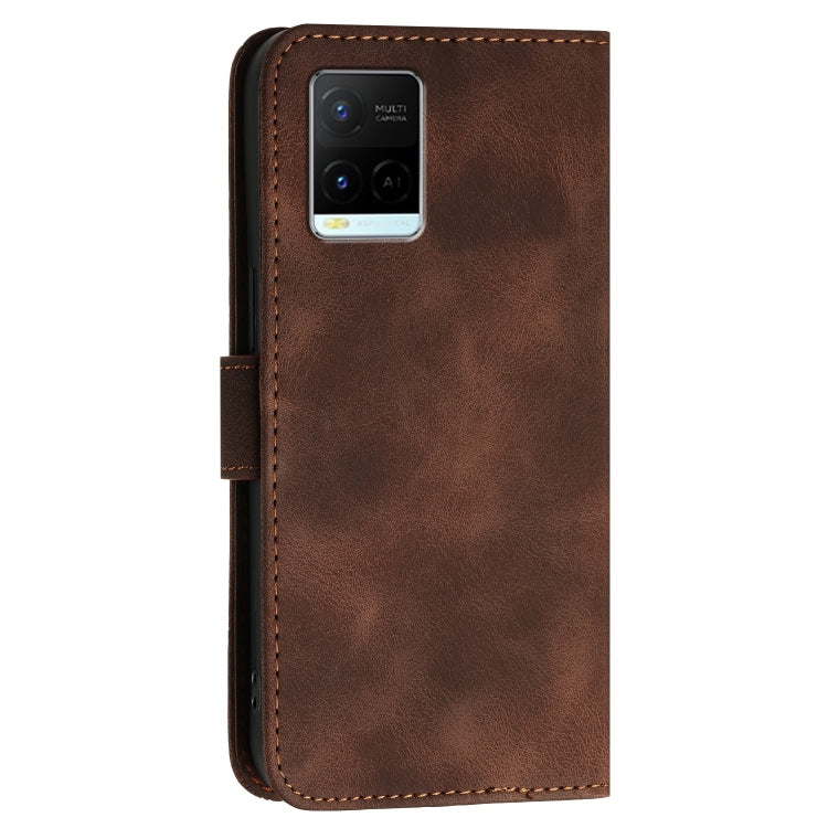 For vivo Y33s 4G Global Grid Butterfly Embossed Pattern Leather Phone Case with Lanyard