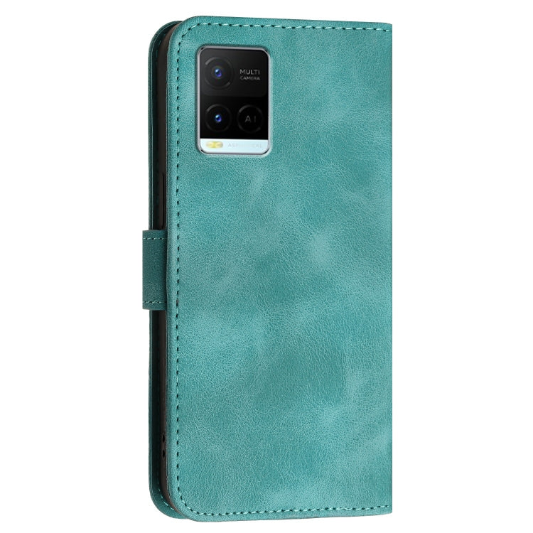 For vivo Y33s 4G Global Grid Butterfly Embossed Pattern Leather Phone Case with Lanyard