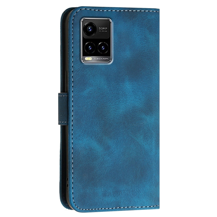 For vivo Y21s / Y21t Grid Butterfly Embossed Pattern Leather Phone Case with Lanyard