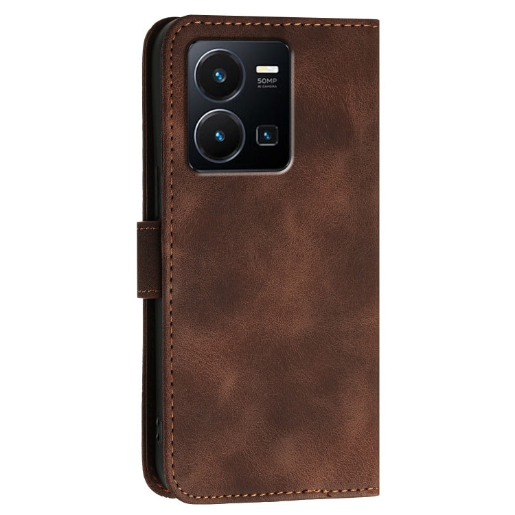 For vivo Y35 4G Global Grid Butterfly Embossed Pattern Leather Phone Case with Lanyard