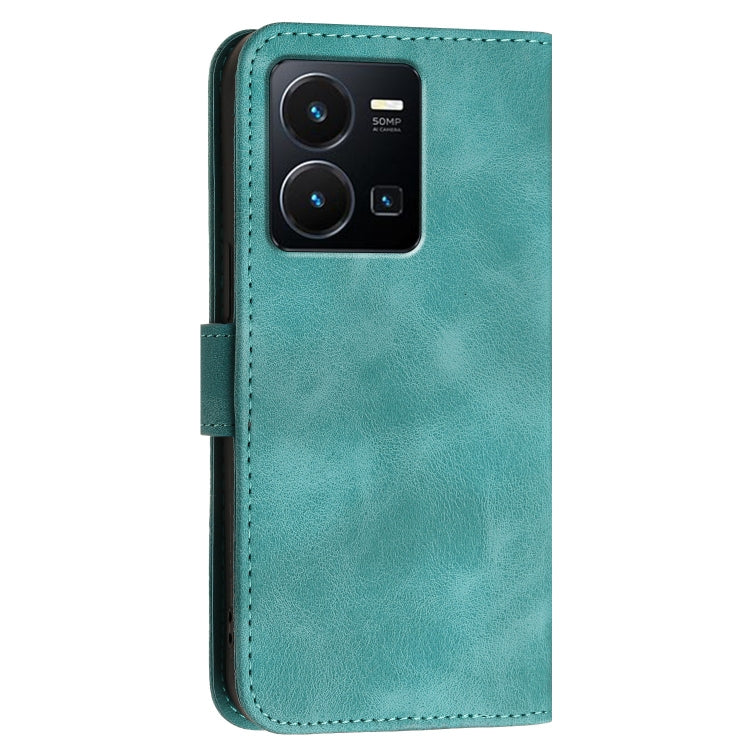 For vivo Y35 4G Global Grid Butterfly Embossed Pattern Leather Phone Case with Lanyard