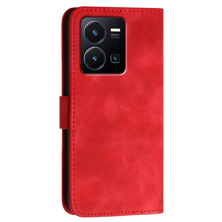 For vivo Y22 4G Global Grid Butterfly Embossed Pattern Leather Phone Case with Lanyard