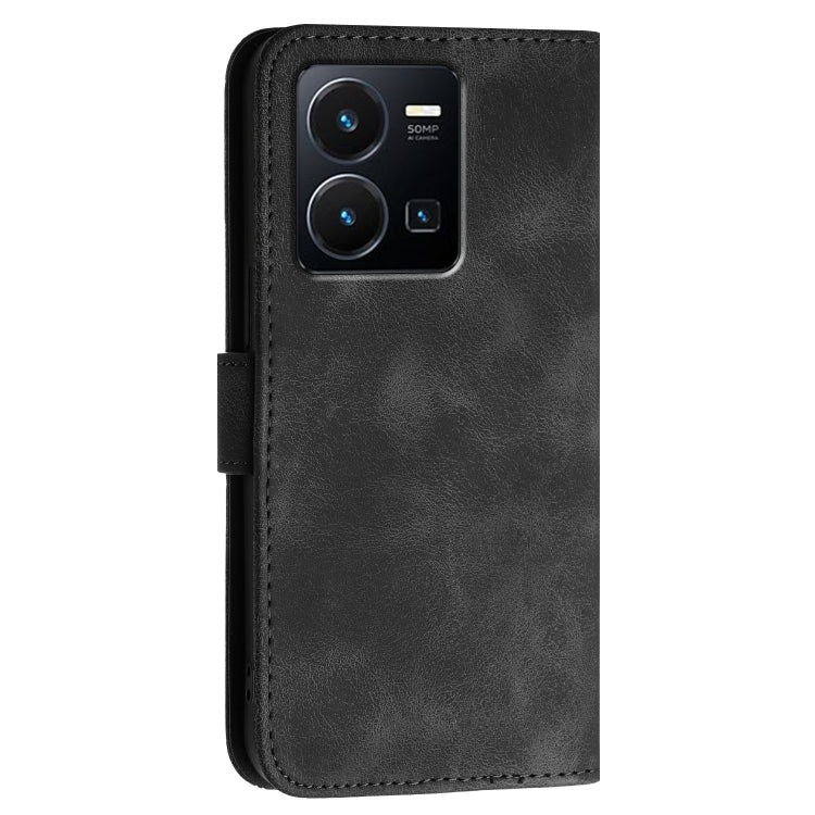 For vivo Y22 4G Global Grid Butterfly Embossed Pattern Leather Phone Case with Lanyard