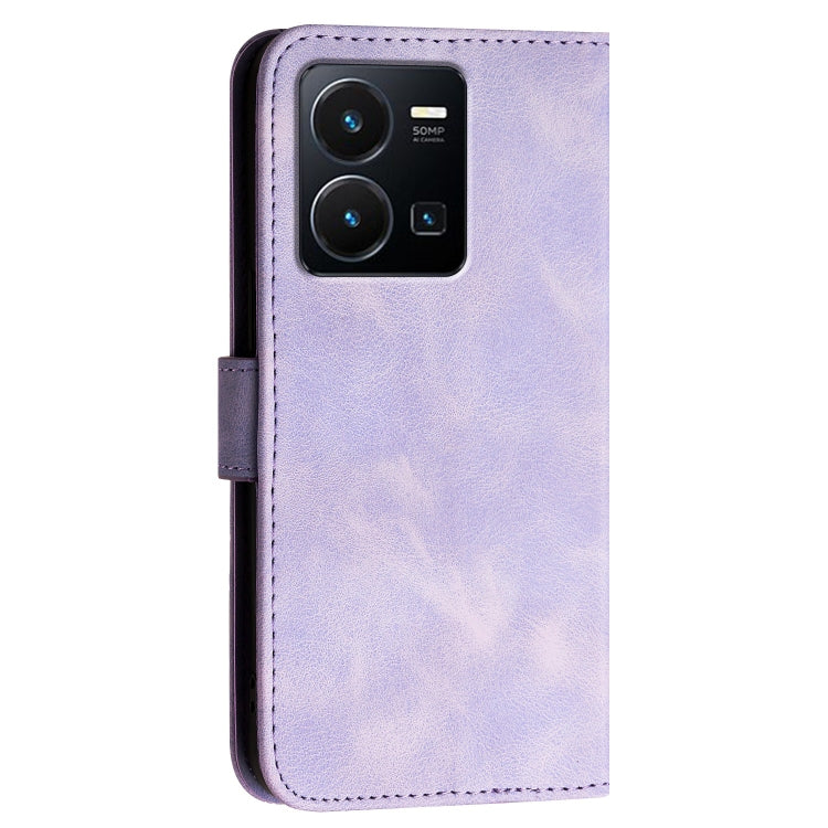 For vivo Y22 4G Global Grid Butterfly Embossed Pattern Leather Phone Case with Lanyard