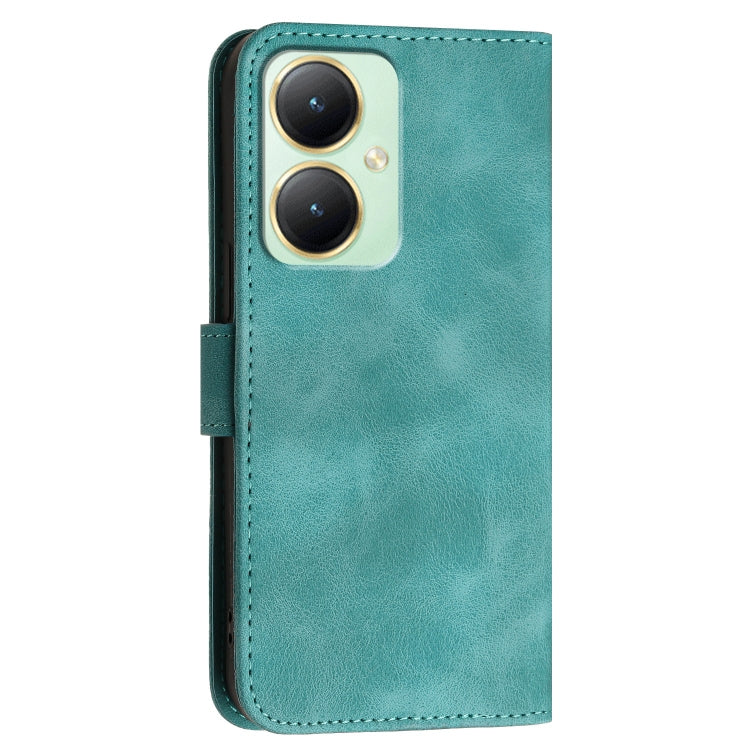 For vivo Y27 4G Global Grid Butterfly Embossed Pattern Leather Phone Case with Lanyard