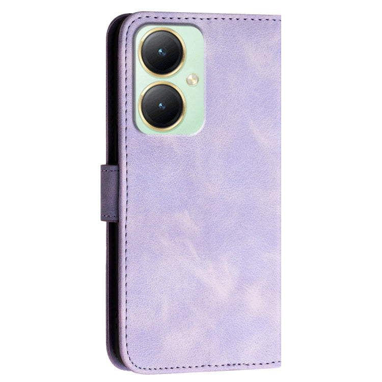 For vivo Y27 4G Global Grid Butterfly Embossed Pattern Leather Phone Case with Lanyard