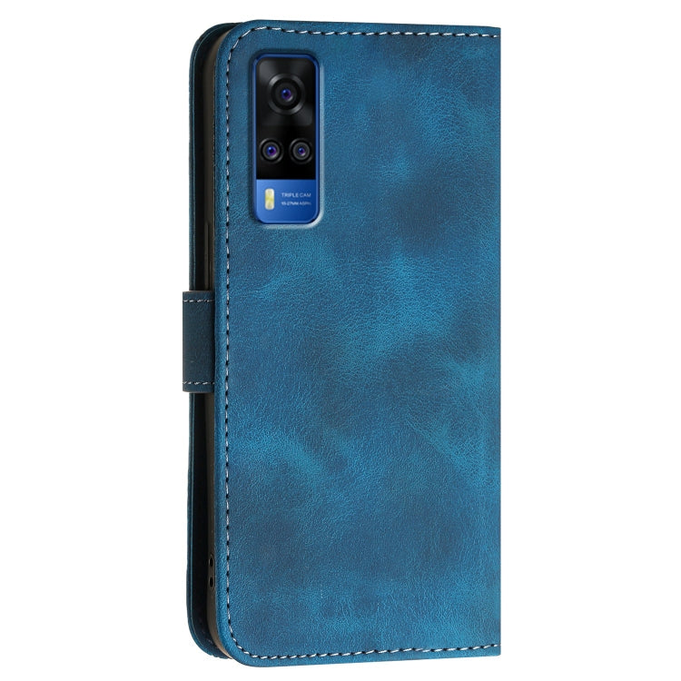 For vivo Y31 4G India Grid Butterfly Embossed Pattern Leather Phone Case with Lanyard