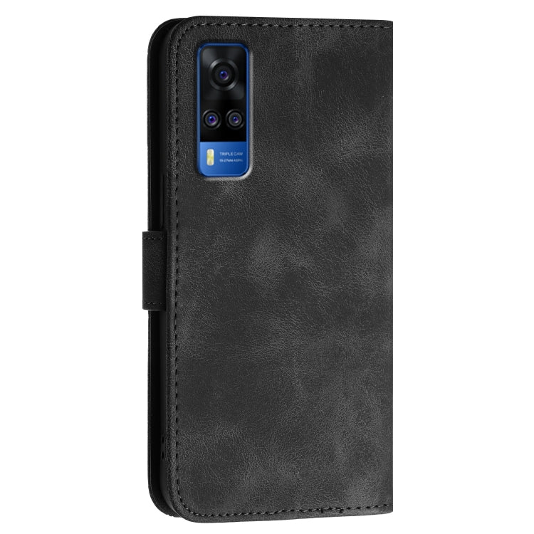 For vivo Y31 4G India Grid Butterfly Embossed Pattern Leather Phone Case with Lanyard