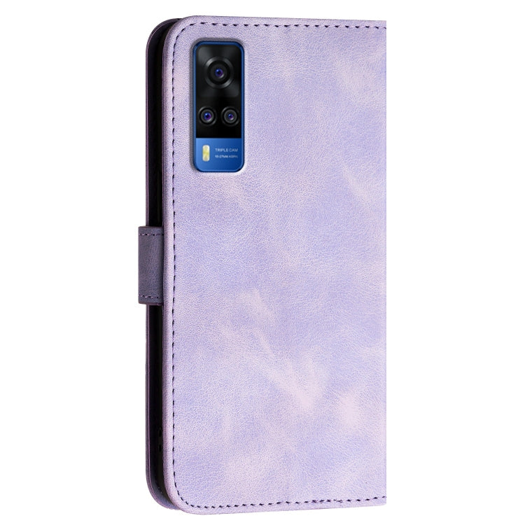 For vivo Y31 4G India Grid Butterfly Embossed Pattern Leather Phone Case with Lanyard