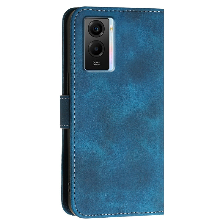 For vivo Y55s 2023 5G Grid Butterfly Embossed Pattern Leather Phone Case with Lanyard