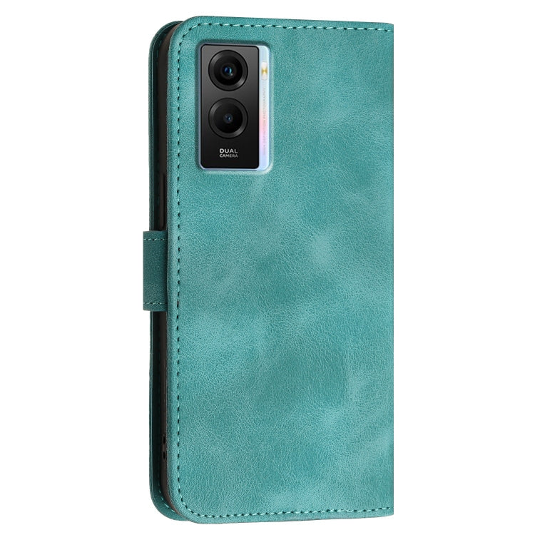 For vivo Y55 5G Global Grid Butterfly Embossed Pattern Leather Phone Case with Lanyard