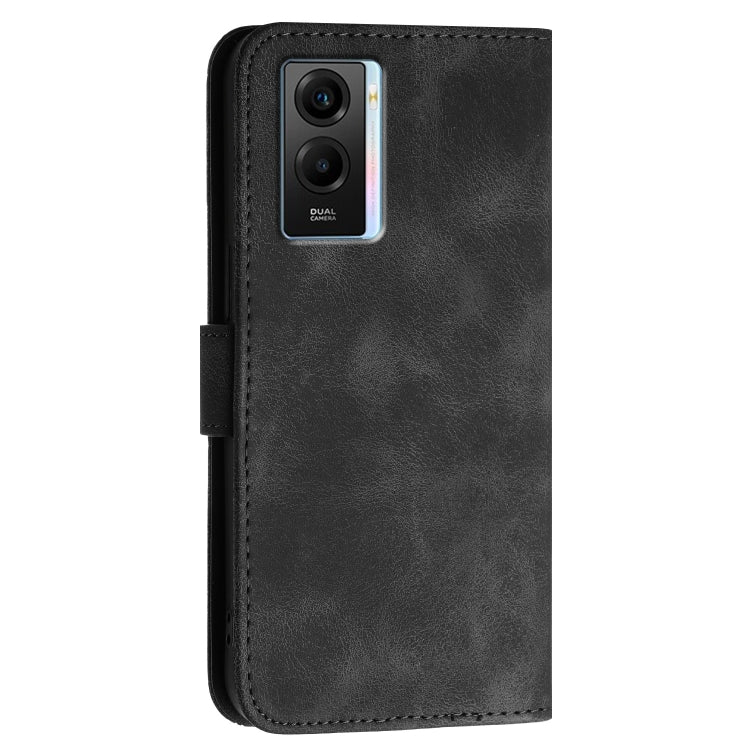 For vivo Y75 5G Global Grid Butterfly Embossed Pattern Leather Phone Case with Lanyard