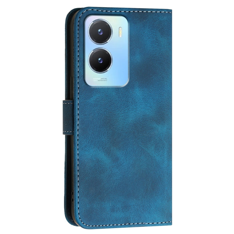 For vivo Y56 5G Global Grid Butterfly Embossed Pattern Leather Phone Case with Lanyard