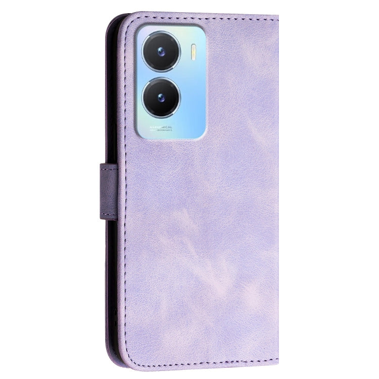 For vivo Y16 4G Global Grid Butterfly Embossed Pattern Leather Phone Case with Lanyard