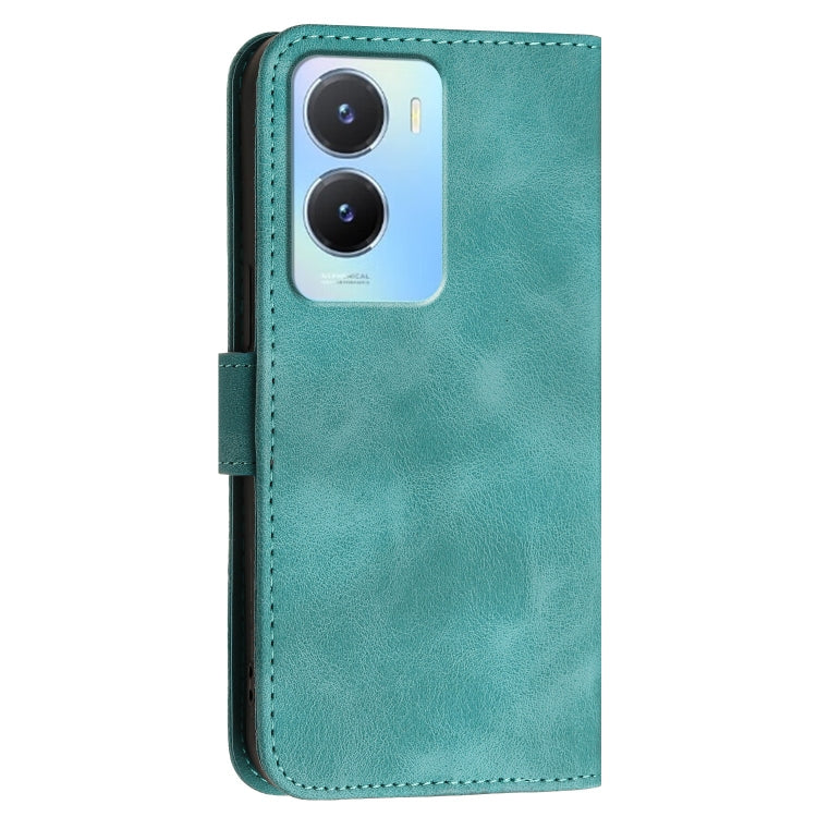 For vivo Y02s 4G Global Grid Butterfly Embossed Pattern Leather Phone Case with Lanyard