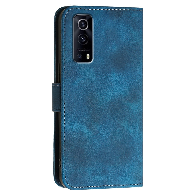 For vivo Y52 5G Grid Butterfly Embossed Pattern Leather Phone Case with Lanyard