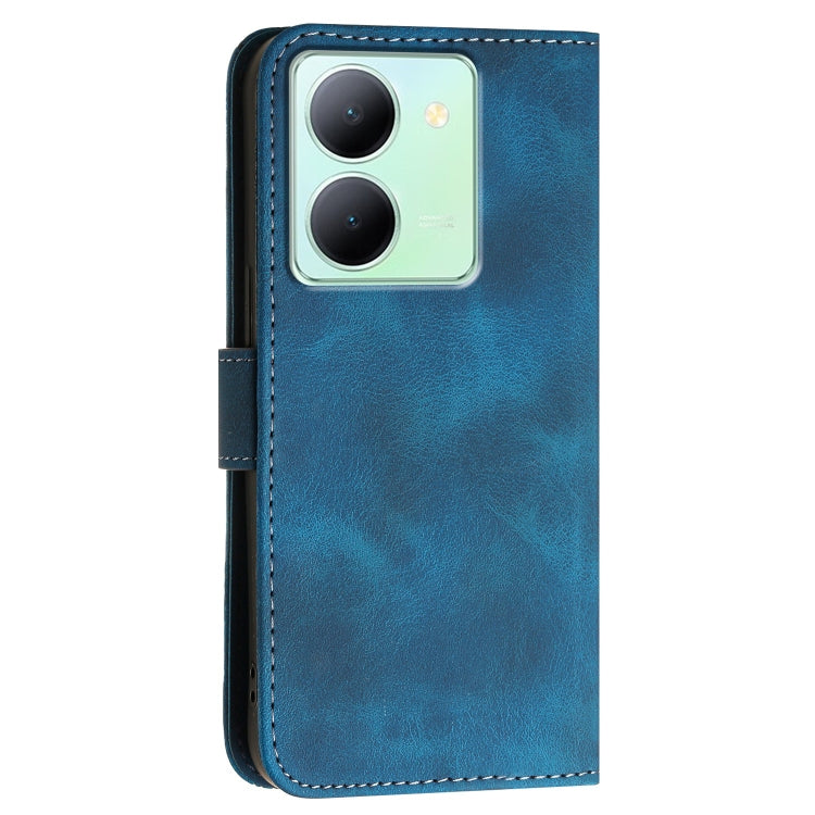For vivo Y36 5G Global Grid Butterfly Embossed Pattern Leather Phone Case with Lanyard