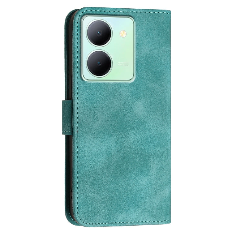 For vivo Y36 5G Global Grid Butterfly Embossed Pattern Leather Phone Case with Lanyard