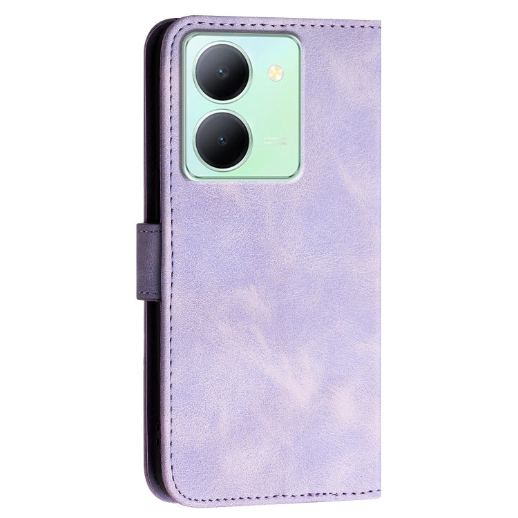 For vivo Y36 5G Global Grid Butterfly Embossed Pattern Leather Phone Case with Lanyard