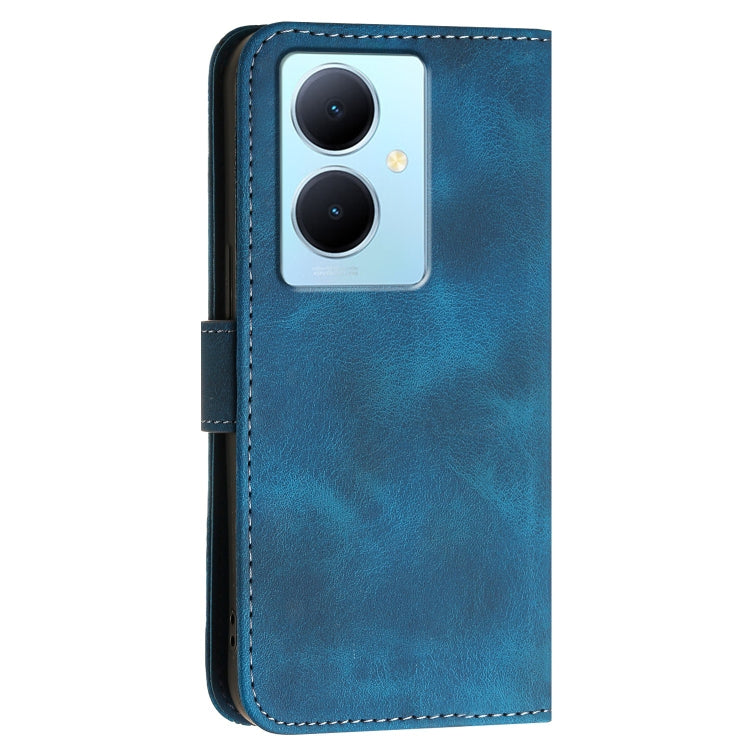 For vivo Y78 5G Global Grid Butterfly Embossed Pattern Leather Phone Case with Lanyard