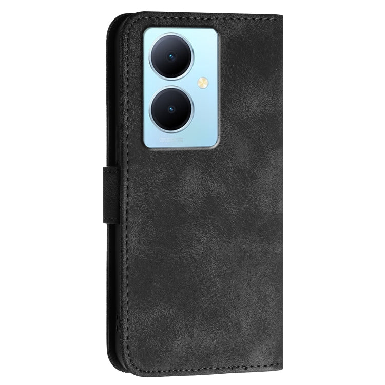 For vivo Y78 5G Global Grid Butterfly Embossed Pattern Leather Phone Case with Lanyard