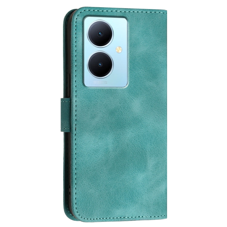 For vivo Y78 5G Global Grid Butterfly Embossed Pattern Leather Phone Case with Lanyard