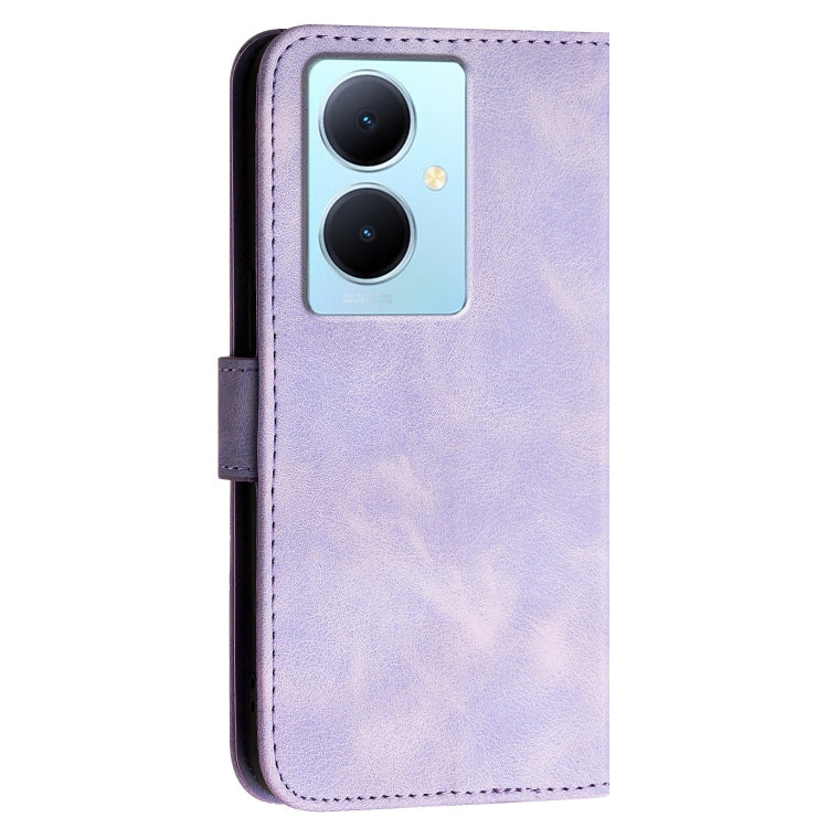For vivo Y78 5G Global Grid Butterfly Embossed Pattern Leather Phone Case with Lanyard
