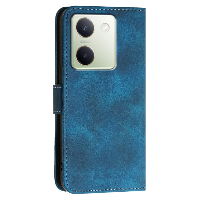 For vivo Y100 5G Global Grid Butterfly Embossed Pattern Leather Phone Case with Lanyard