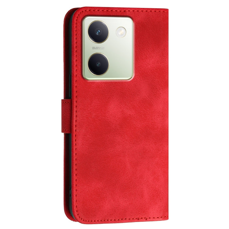 For vivo Y100 5G Global Grid Butterfly Embossed Pattern Leather Phone Case with Lanyard