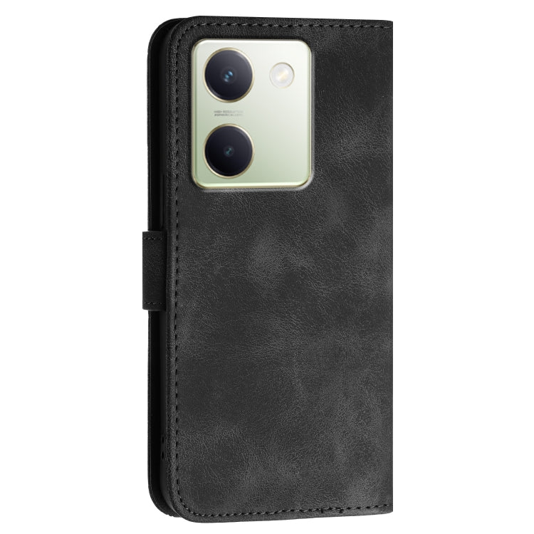 For vivo Y100 5G Global Grid Butterfly Embossed Pattern Leather Phone Case with Lanyard