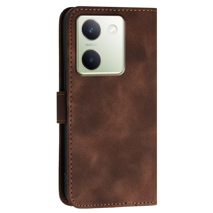 For vivo Y100 5G Global Grid Butterfly Embossed Pattern Leather Phone Case with Lanyard