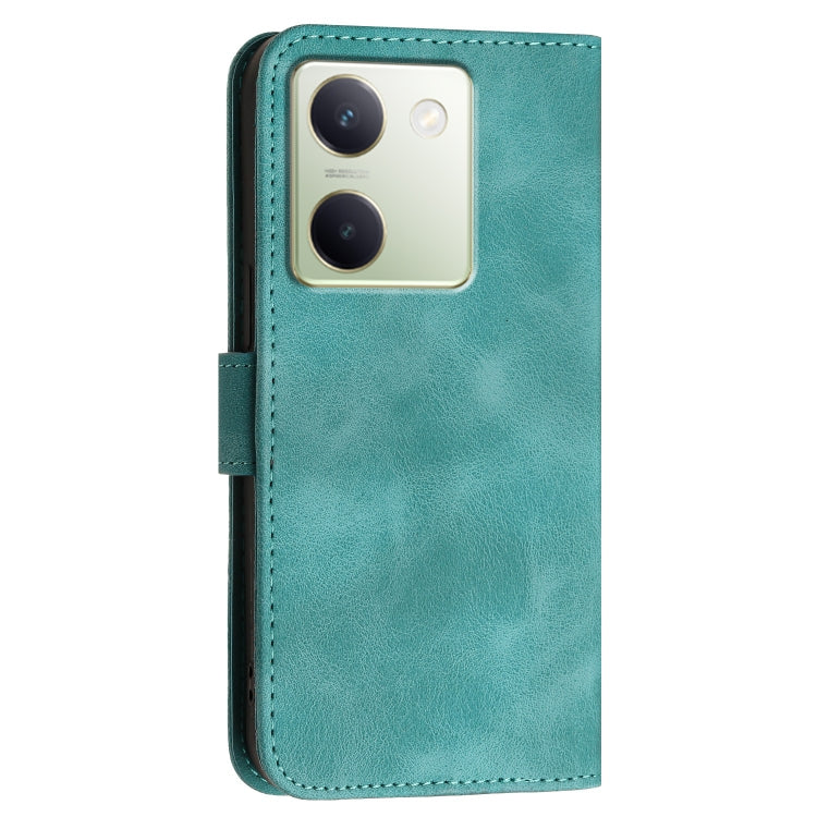For vivo Y100 5G Global Grid Butterfly Embossed Pattern Leather Phone Case with Lanyard