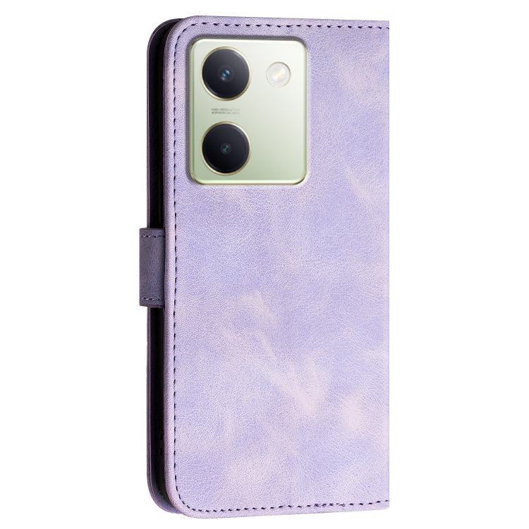 For vivo Y100 5G Global Grid Butterfly Embossed Pattern Leather Phone Case with Lanyard